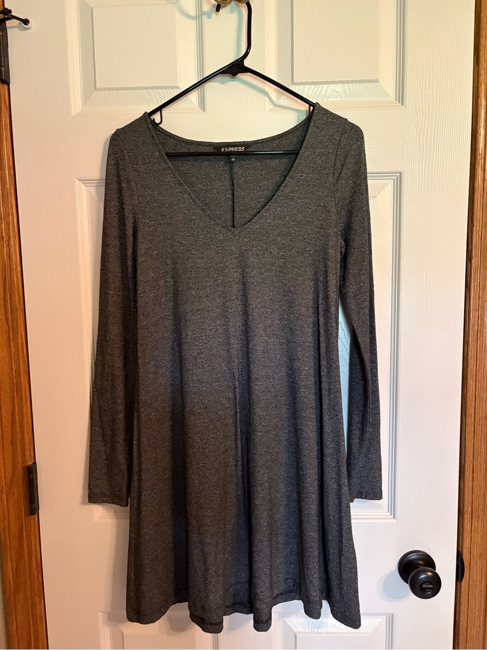 Express Dark Gray Long Sleeve V-Neck Swing Dress